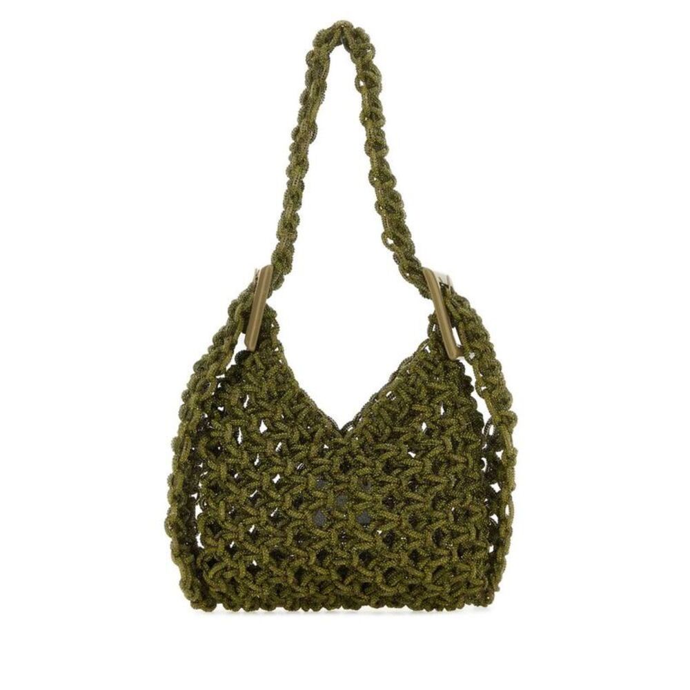 HIBOURAMA Beaded Shoulder Bag with Buckle Detail Women GREEN Handbags
